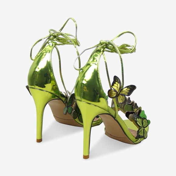 Women’s Butterfly Embellished High Heel Sandal in Shiny Green - Picture 2 of 4